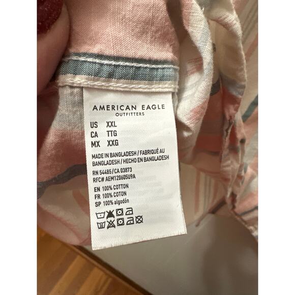 American Eagle XXL Men’s Beach/Paradise Striped Cotton Short Sleeve Shirt - Picture 6 of 7